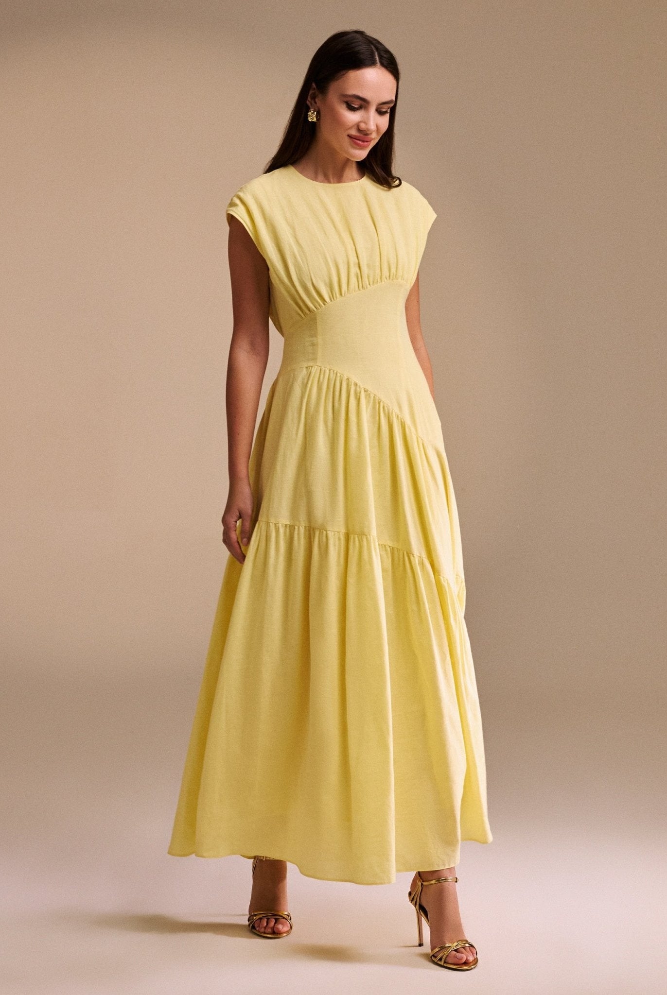 Gathered Waist A - Line Maxi Dress - shopaleena