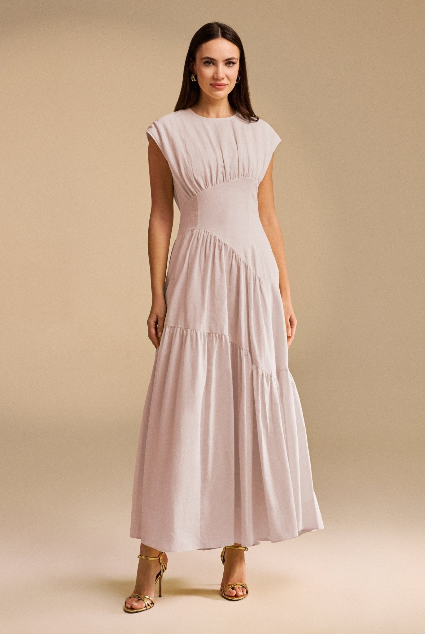 Gathered Waist A-Line Maxi Dress - shopaleena