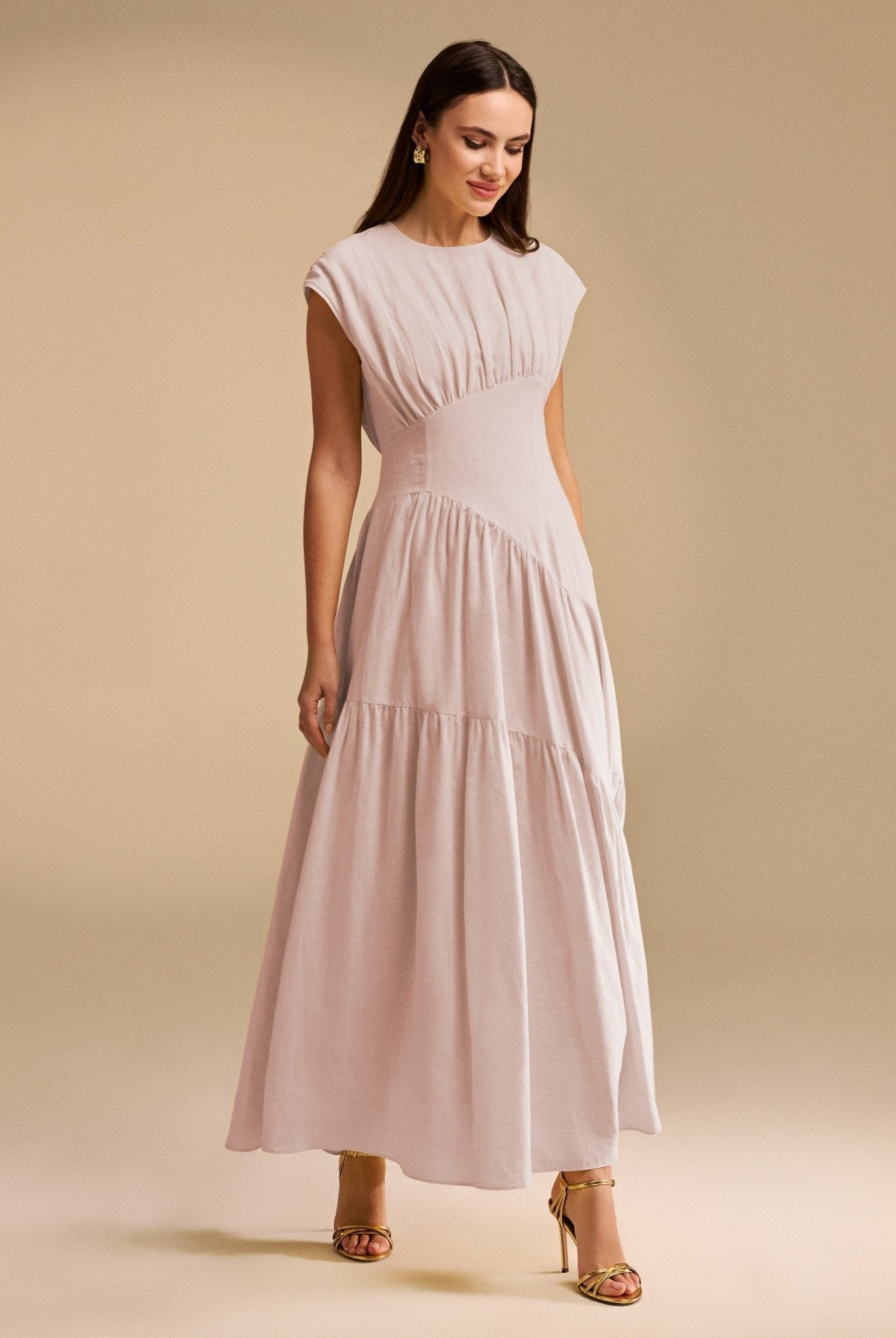 Gathered Waist A-Line Maxi Dress - shopaleena
