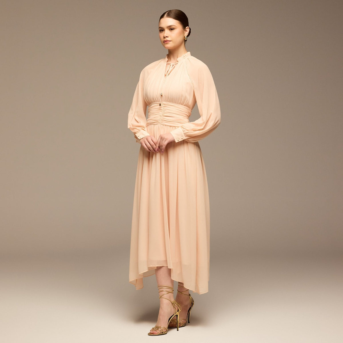 Gathered Waist Chiffon Maxi Dress - shopaleena