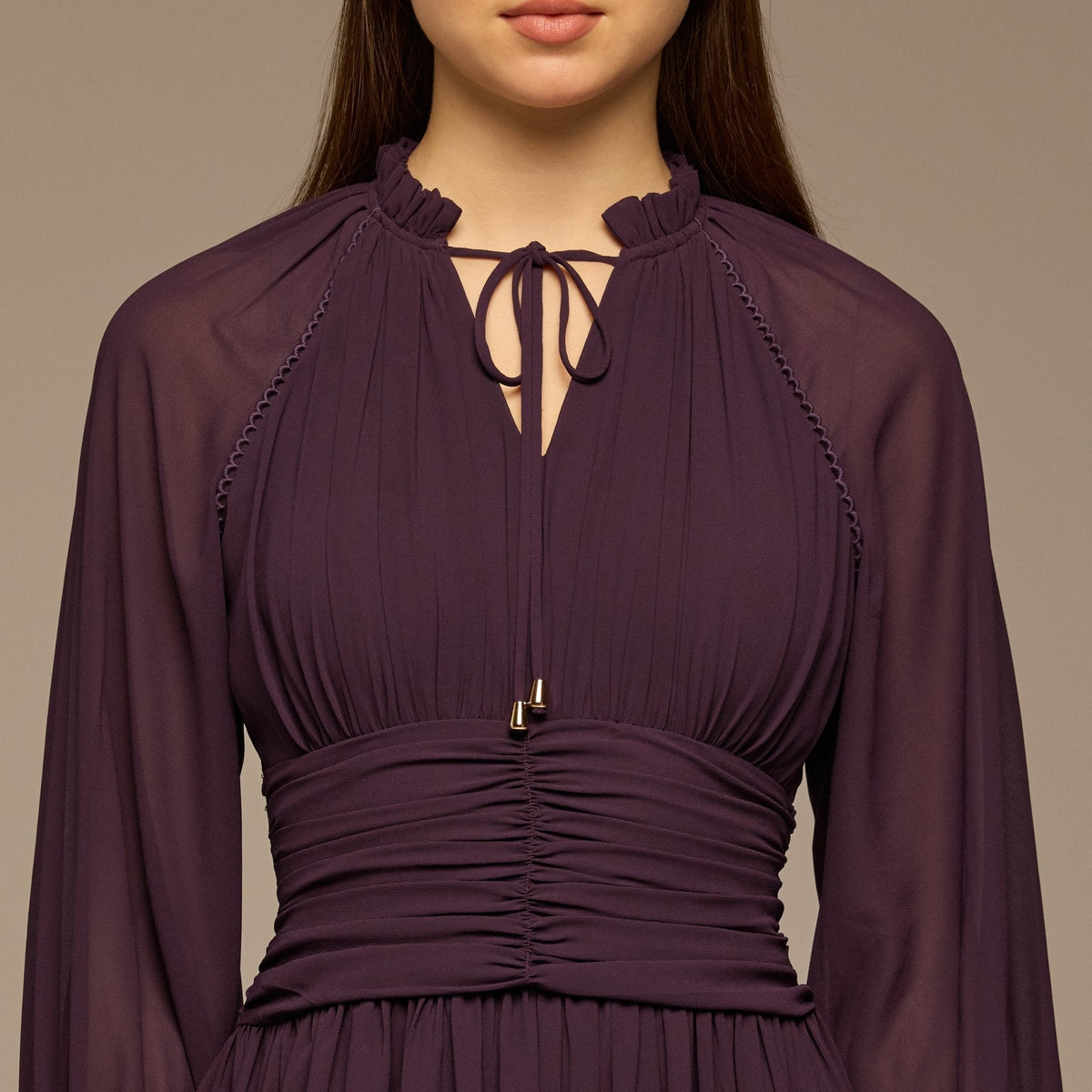 Gathered Waist Chiffon Maxi Dress - shopaleena