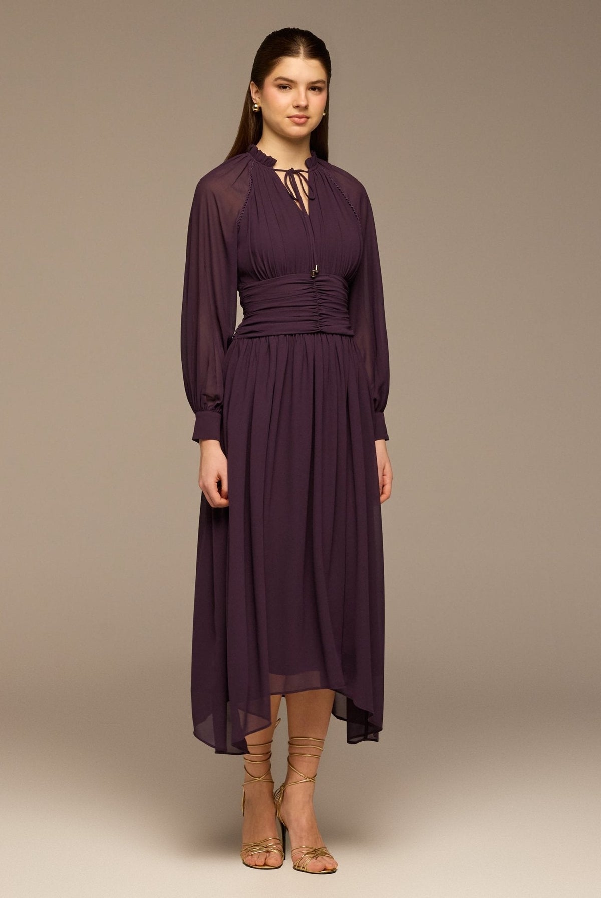 Gathered Waist Chiffon Maxi Dress - shopaleena