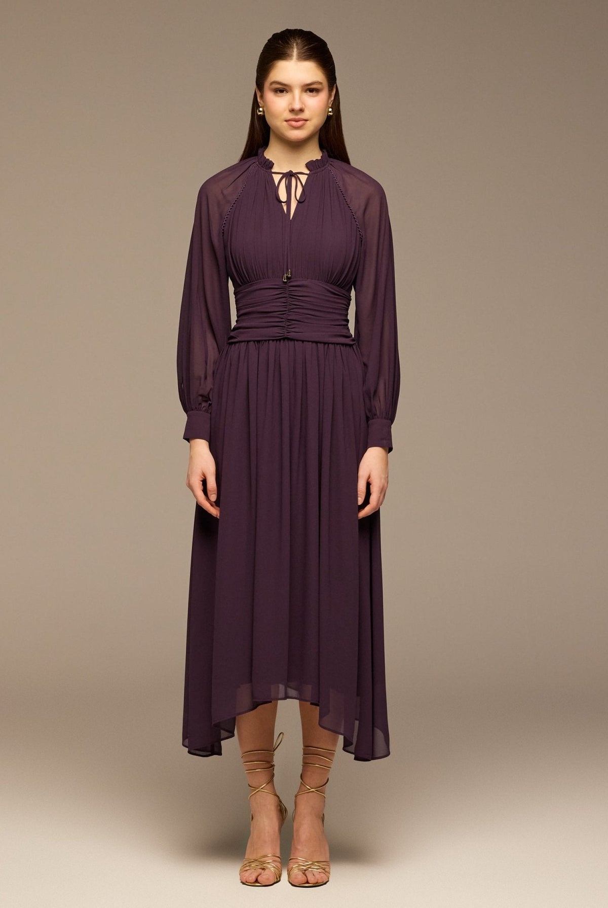 Gathered Waist Chiffon Maxi Dress - shopaleena