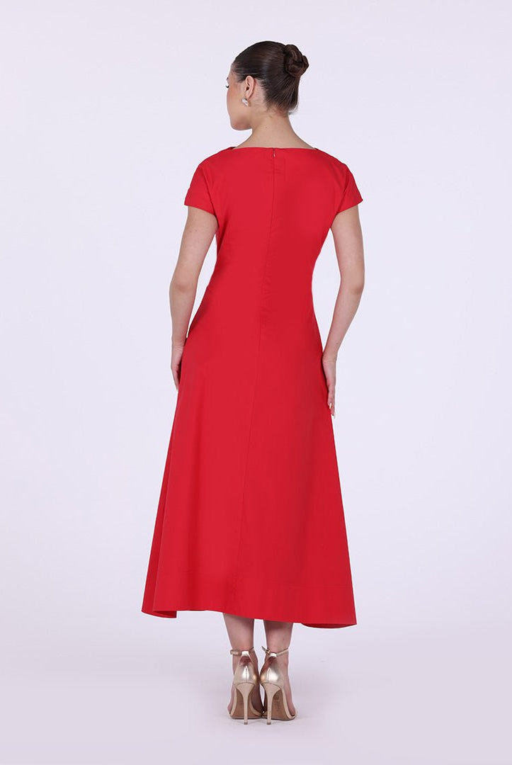 Gathered Waist Maxi Dress with Pleated Satin - shopaleena