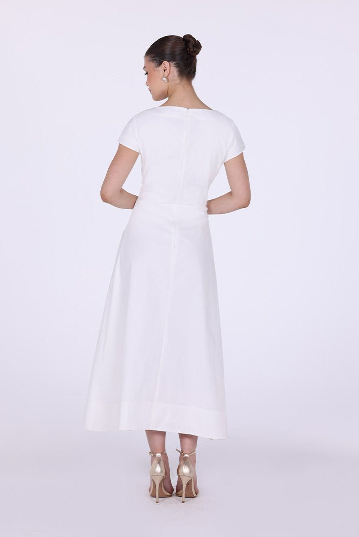 Gathered Waist Maxi Dress with Pleated Satin - shopaleena