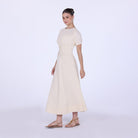 Gathered Waist Short Sleeves Linen Dress - shopaleena