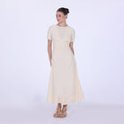 Gathered Waist Short Sleeves Linen Dress - shopaleena