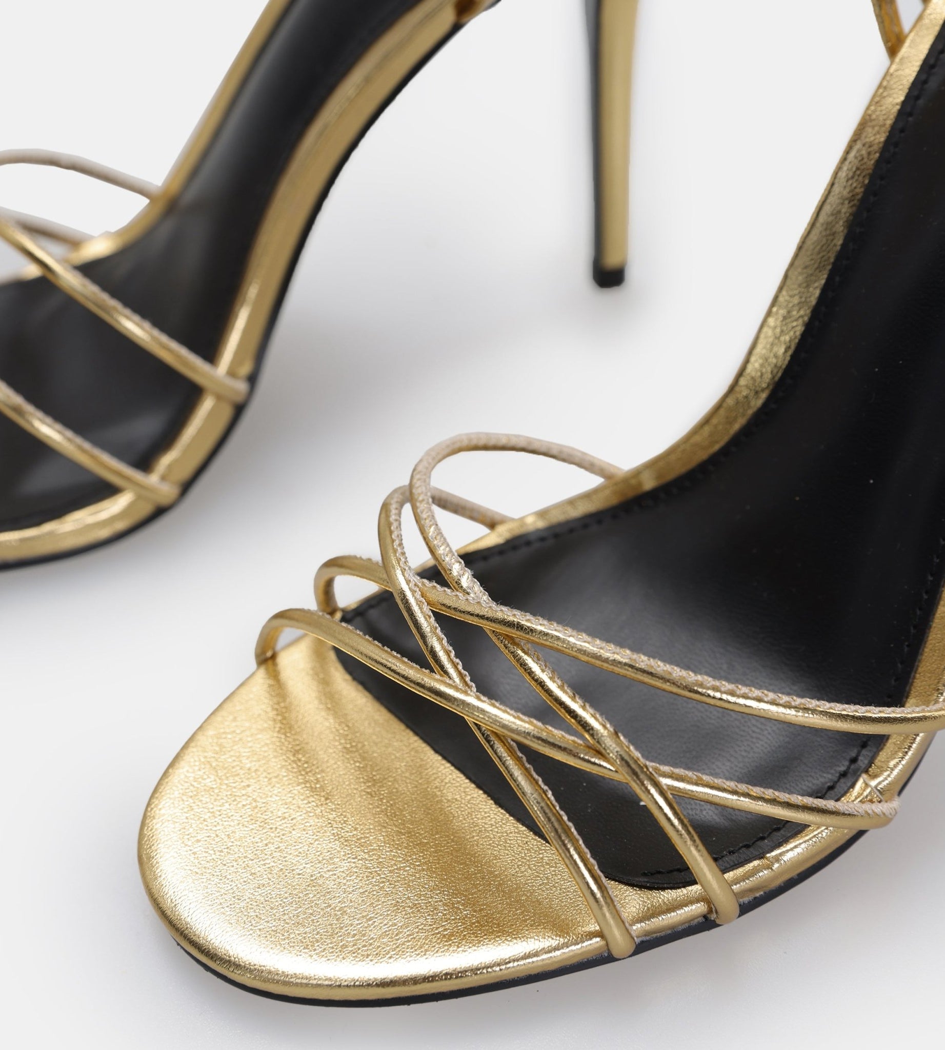 Gold Metallic Multi Strap High Heel Sandals - shopaleena