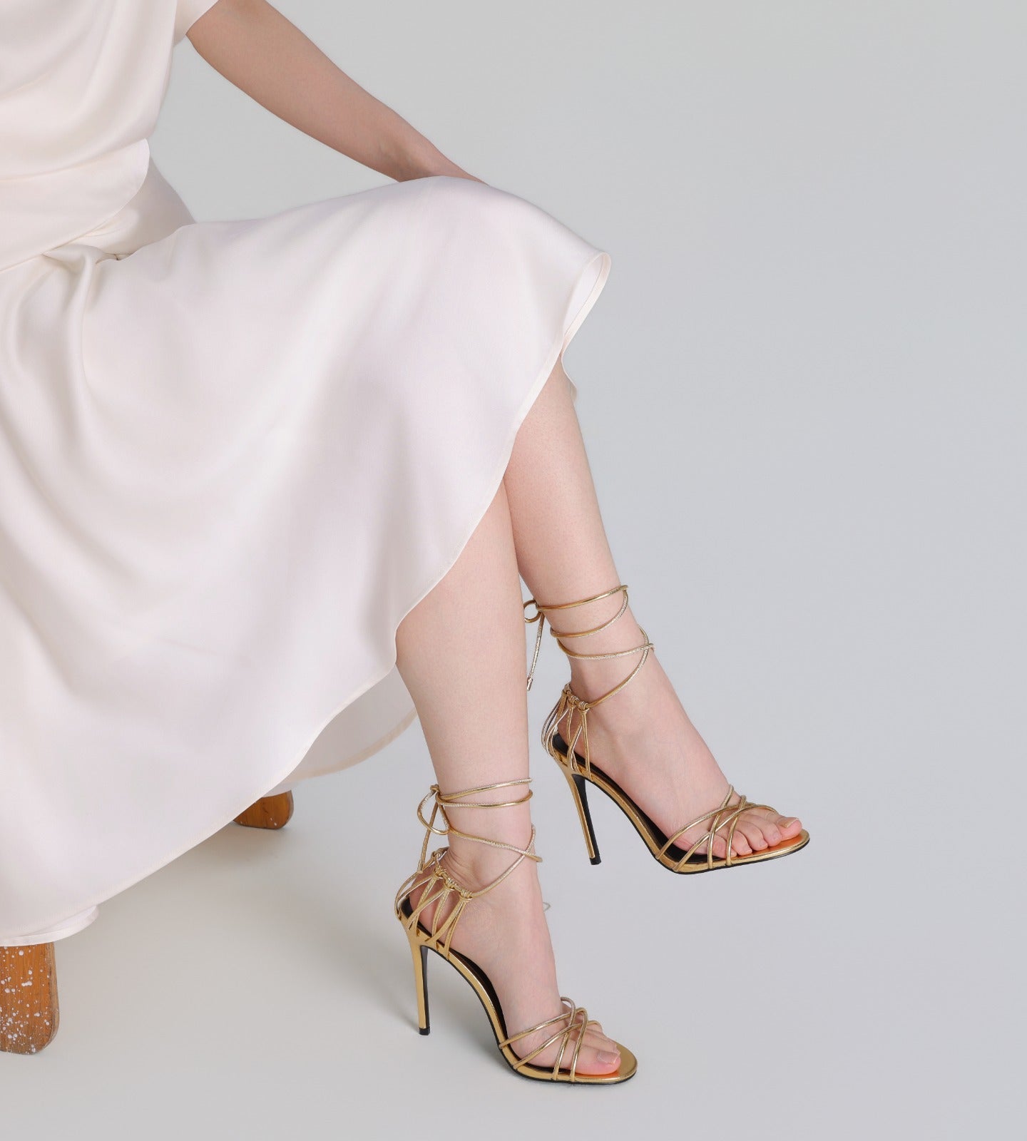 Gold Metallic Multi Strap High Heel Sandals - shopaleena