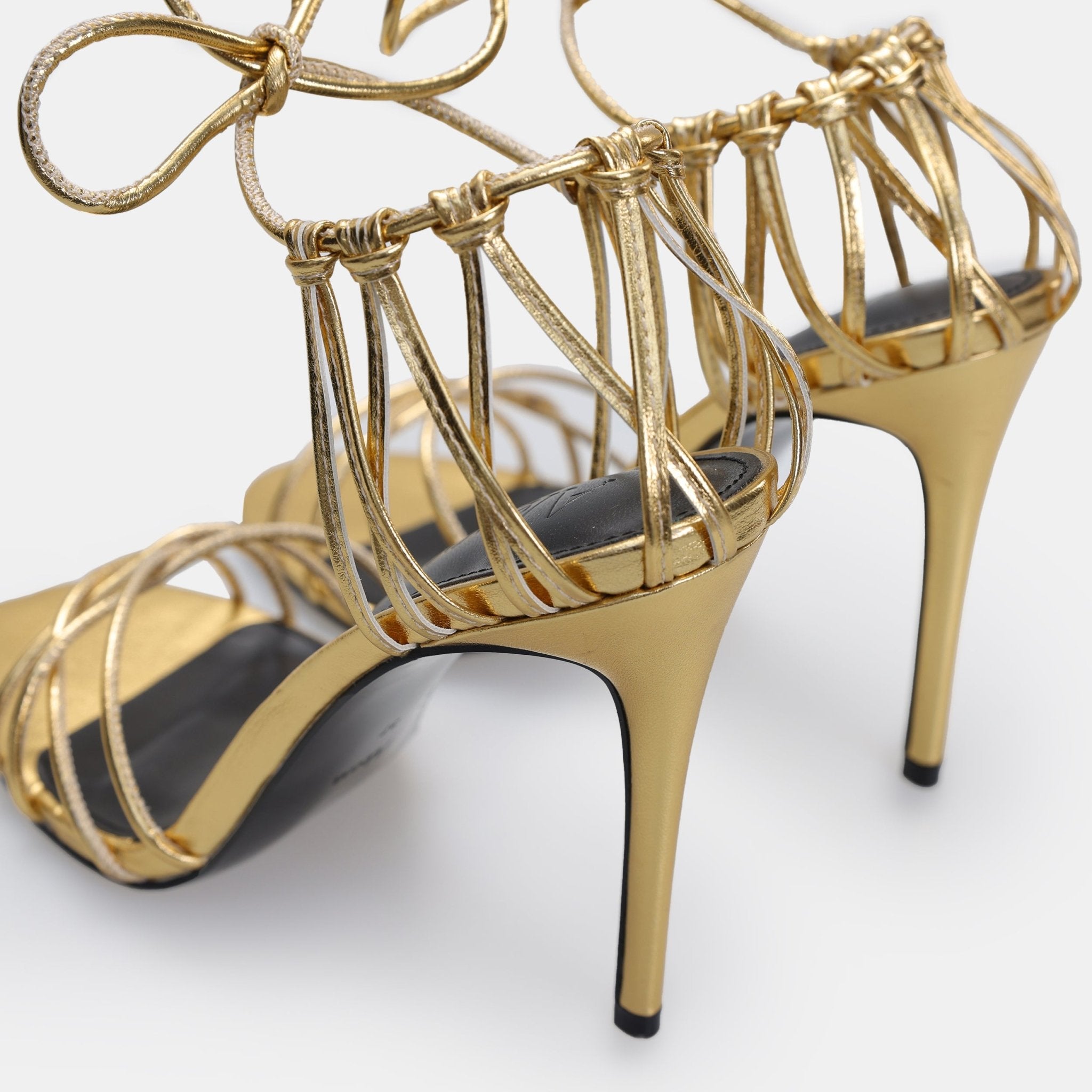 Gold Metallic Multi Strap High Heel Sandals - shopaleena