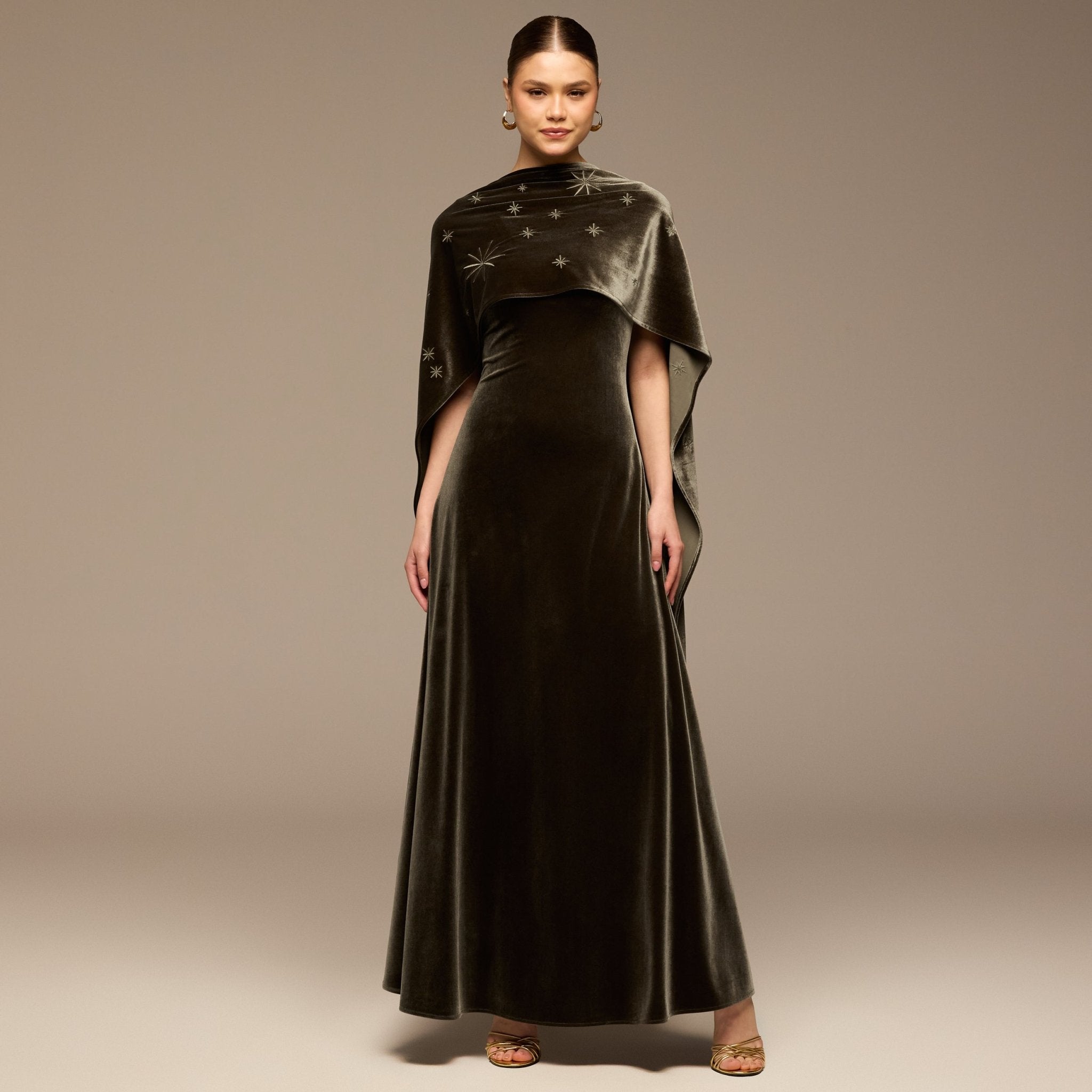 Gray Embroidered Velvet Maxi Dress - shopaleena