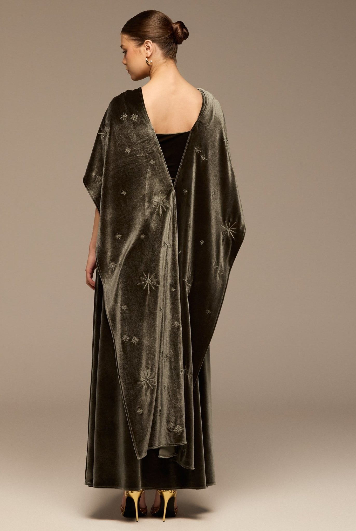 Gray Embroidered Velvet Maxi Dress - shopaleena