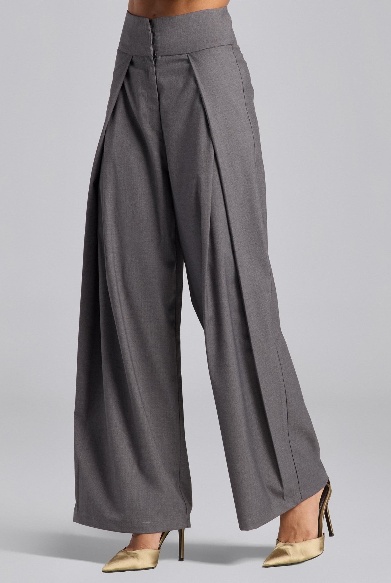 Gray Front Overlay Cotton Pants - shopaleena