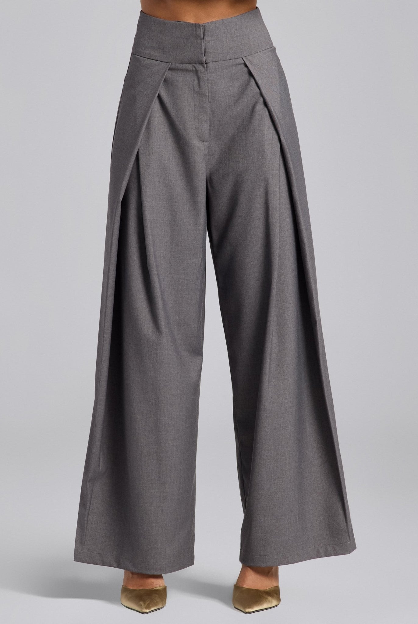 Gray Front Overlay Cotton Pants - shopaleena