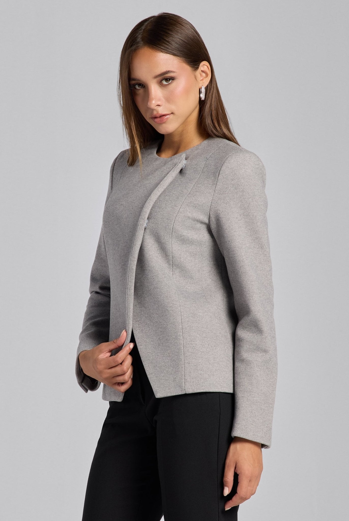 Gray Princess Cut Twill Blazer - shopaleena