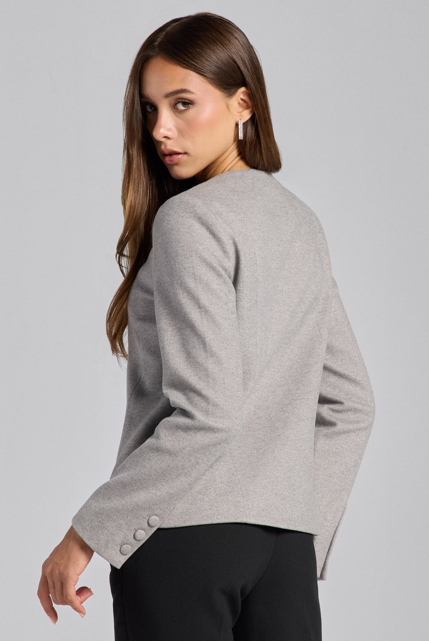 Gray Princess Cut Twill Blazer - shopaleena