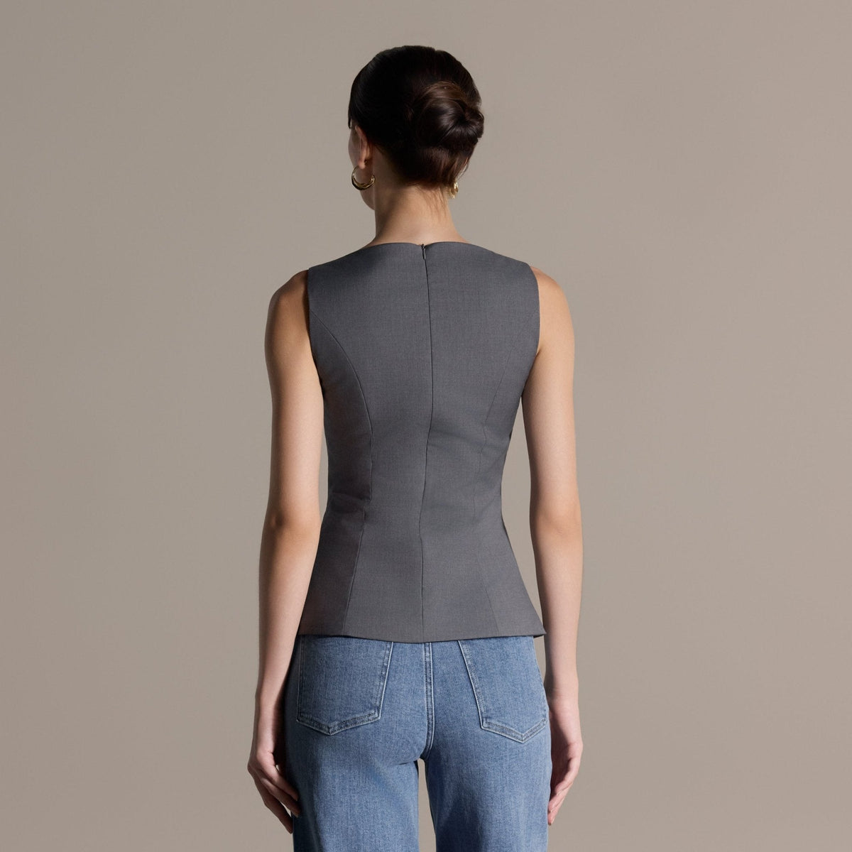 Gray Sleeveless Boat Neck Peplum Top - shopaleena