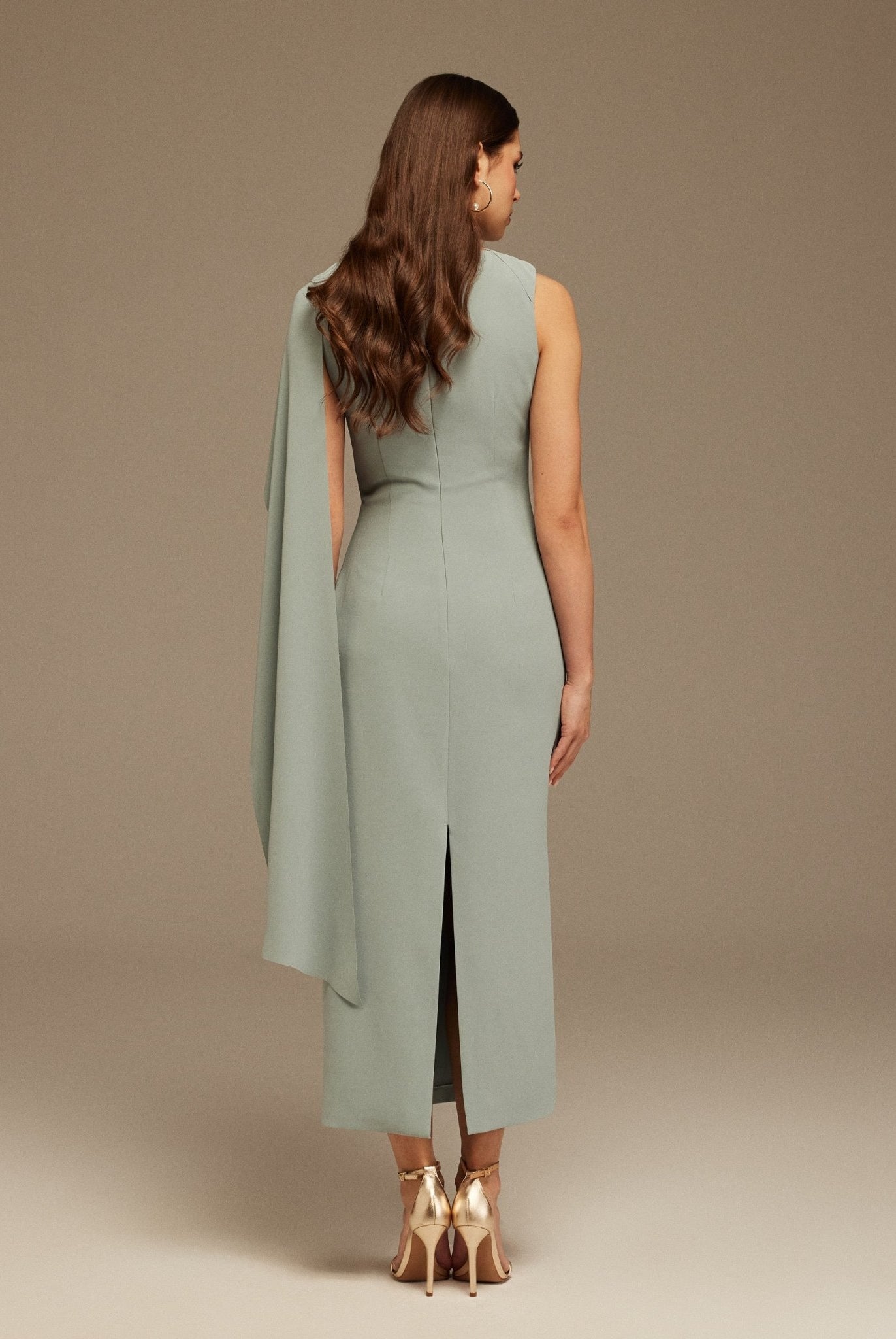 Grayish Blue Asymmetrical Back Draped Maxi Dress - shopaleena