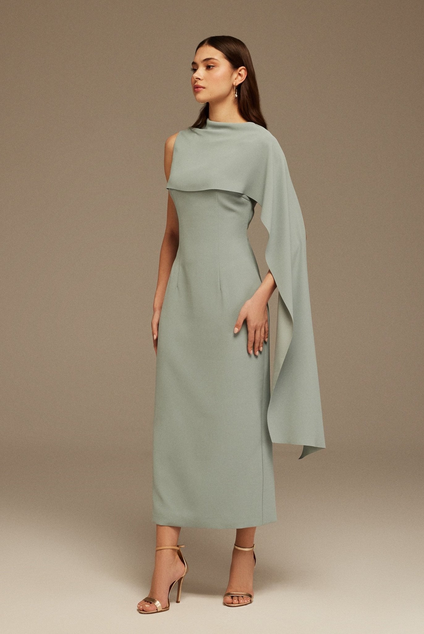 Grayish Blue Asymmetrical Back Draped Maxi Dress - shopaleena