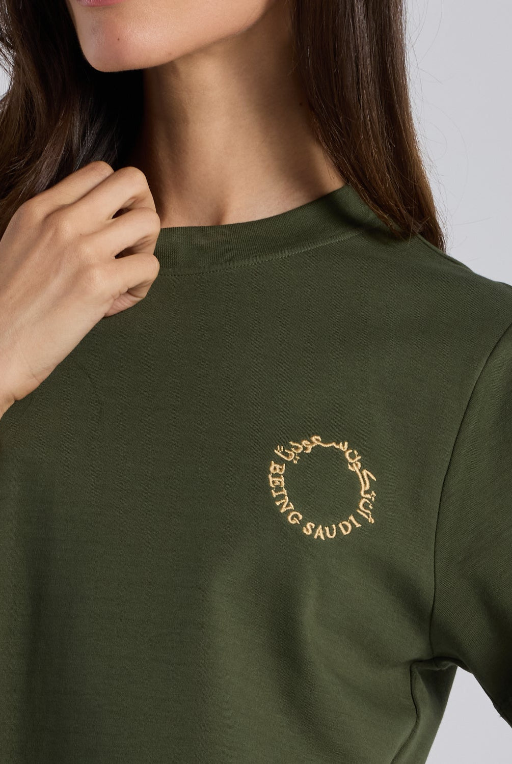 Green Being Saudi Embroidered Cotton T-shirt - shopaleena