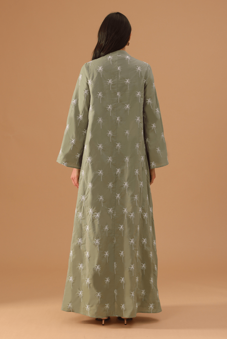Green Fully Embroidered Long Sleeve Kaftan - shopaleena