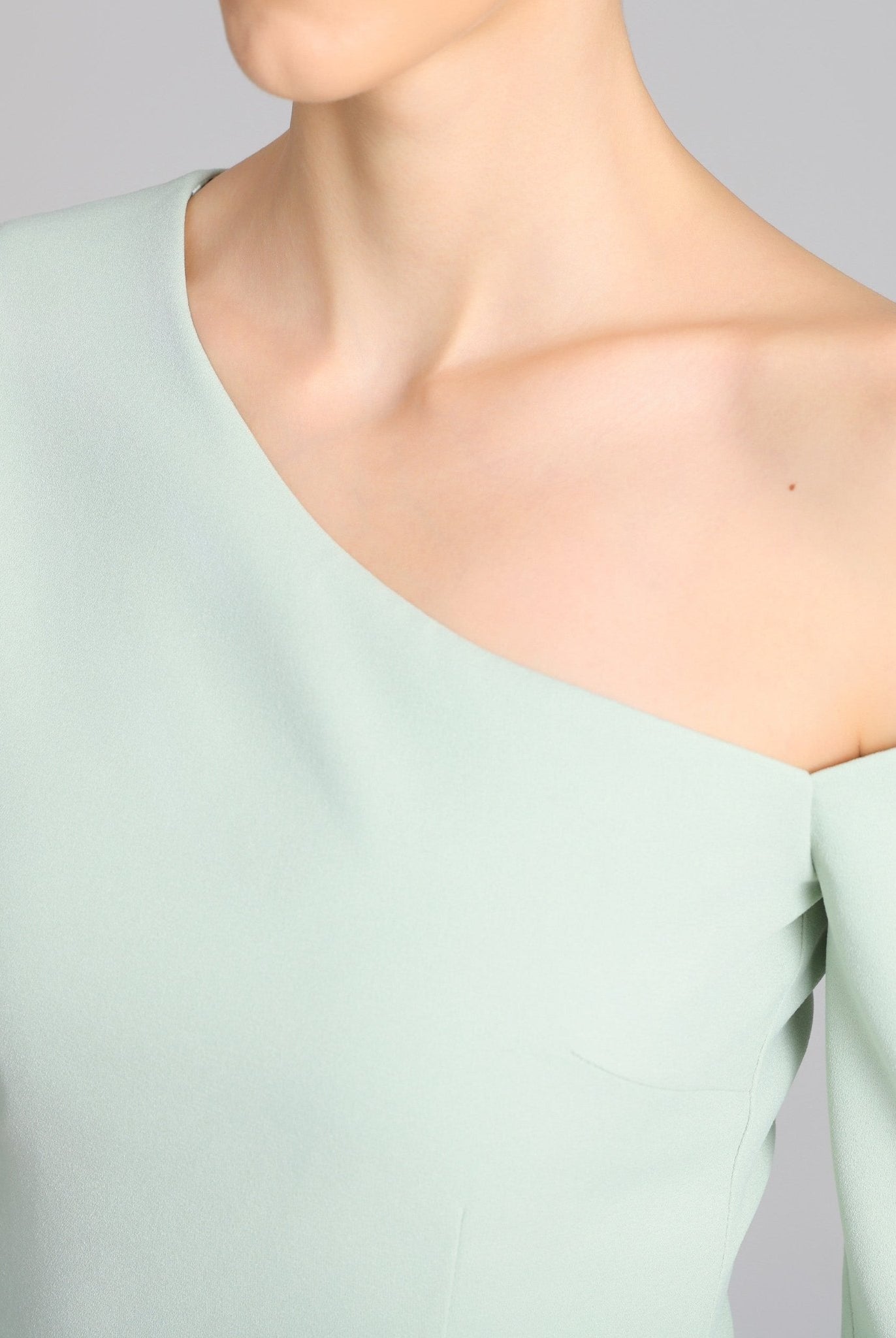 Green One - shoulder Crepe Dress With Pleated Skirt - shopaleena