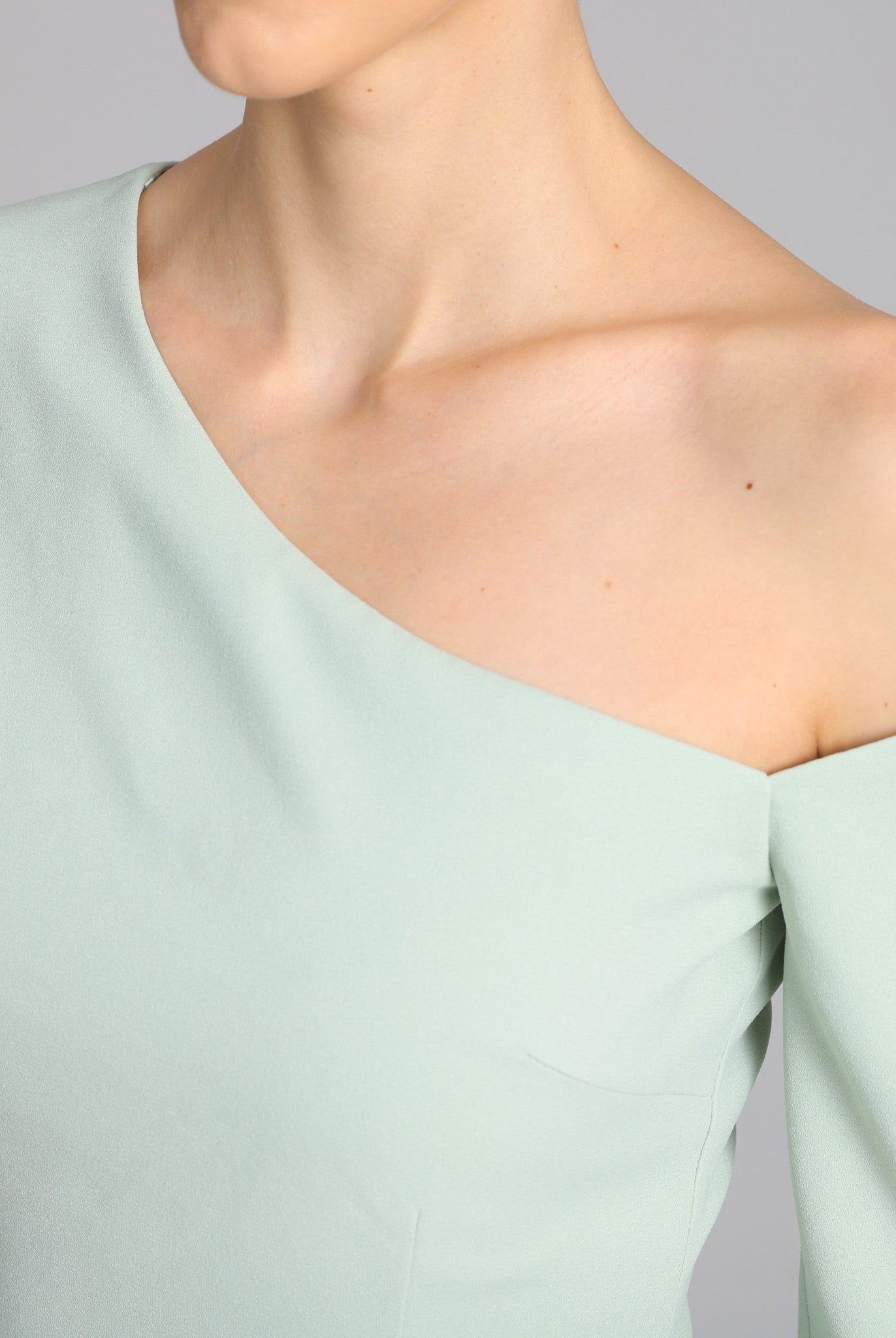 Green One - shoulder Long Sleeve Crepe dress - shopaleena