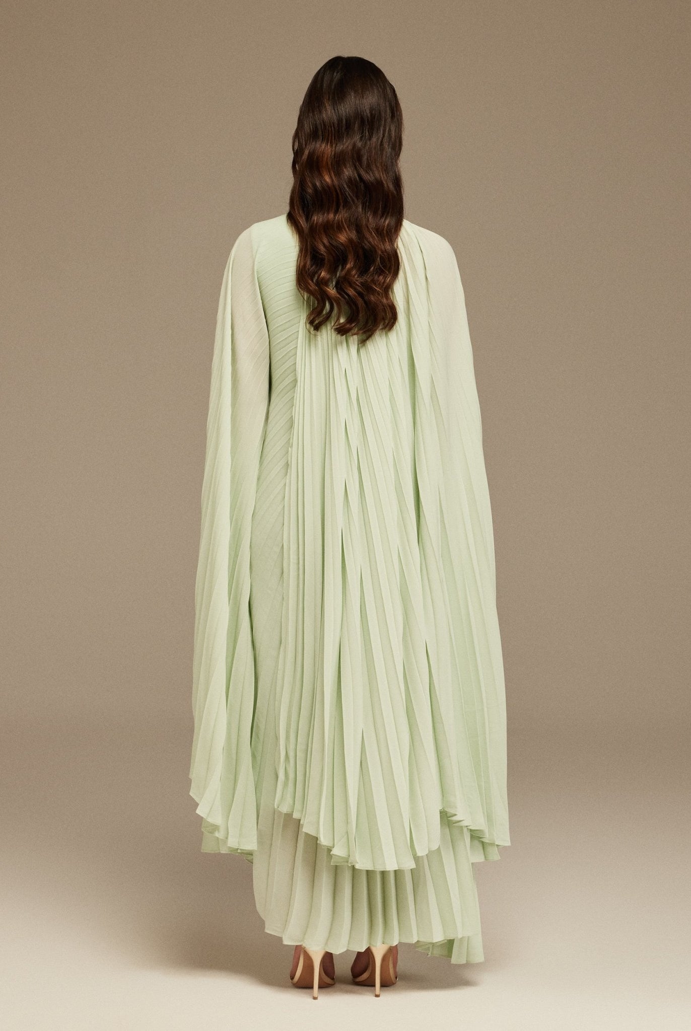 Green Pleated Cape Midi Dress - shopaleena