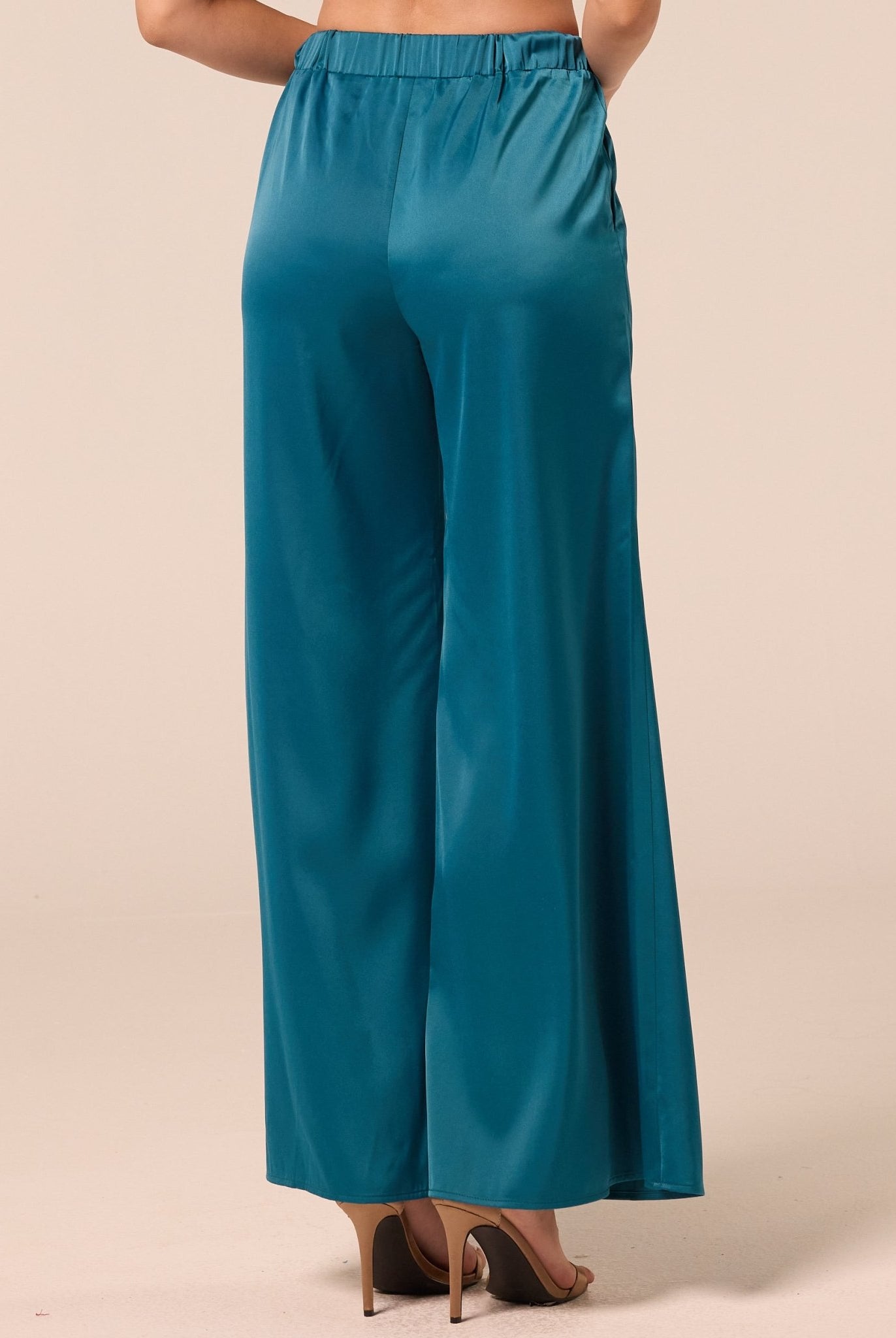 Green Satin Flare Pants - shopaleena