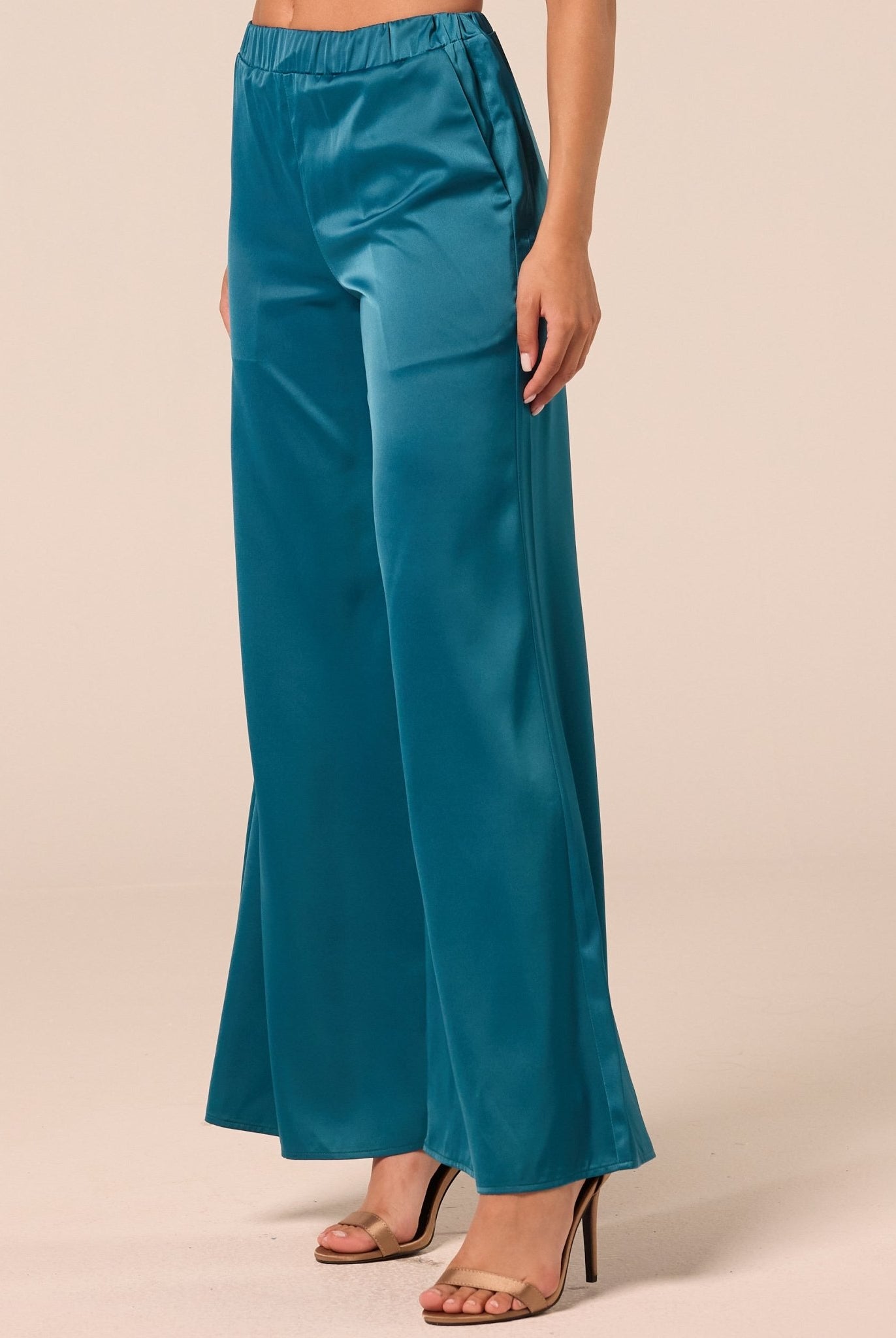 Green Satin Flare Pants - shopaleena