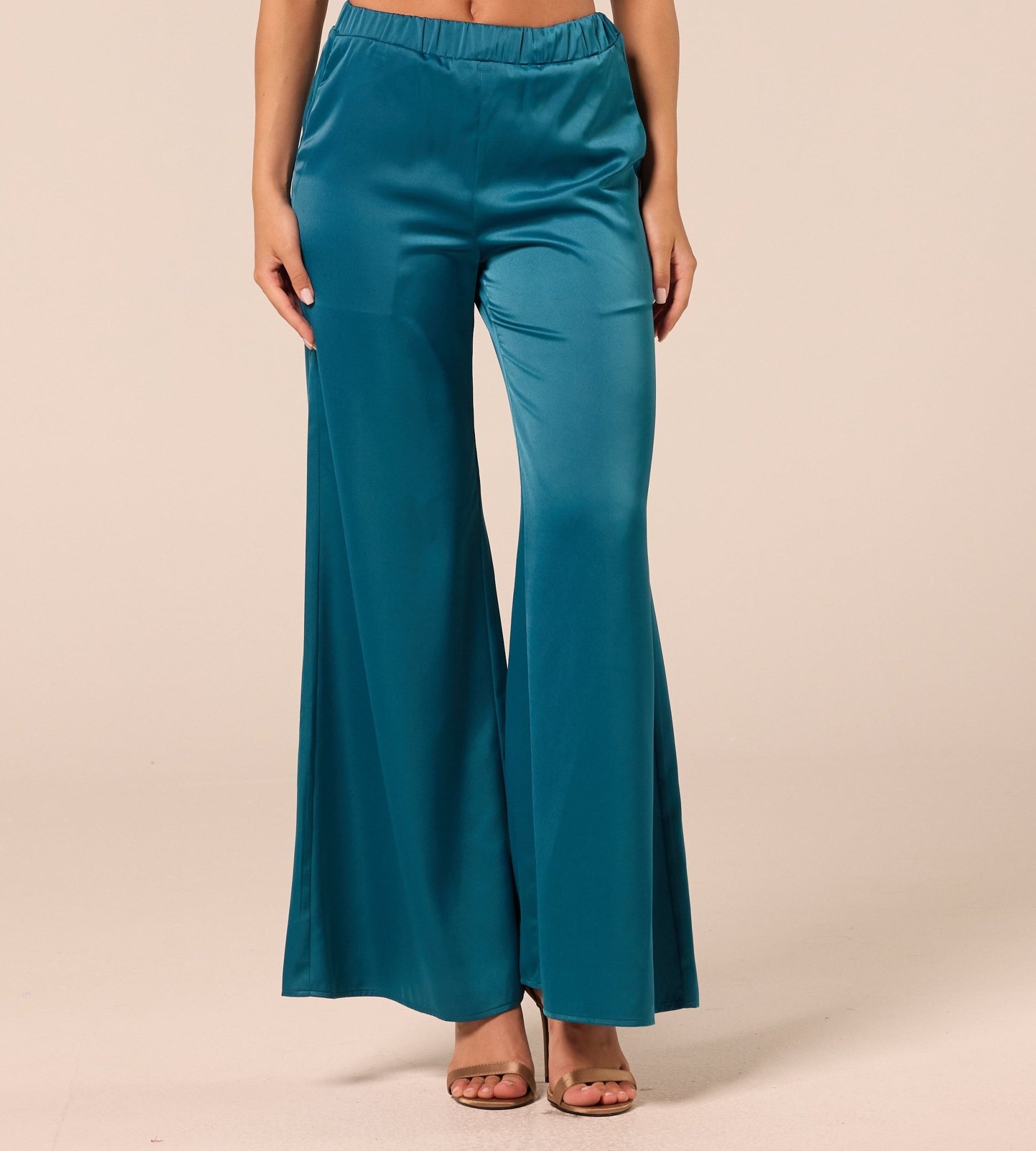 Green Satin Flare Pants - shopaleena