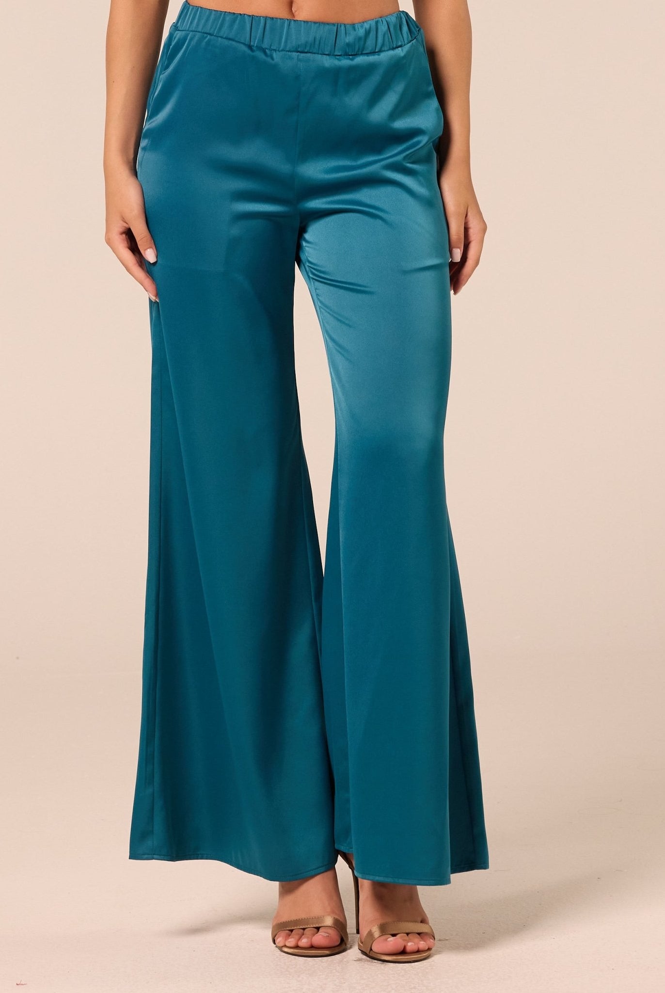 Green Satin Flare Pants - shopaleena