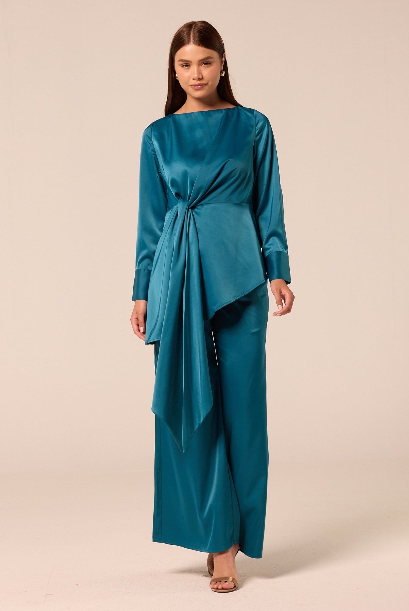 Green Satin Flare Pants - shopaleena