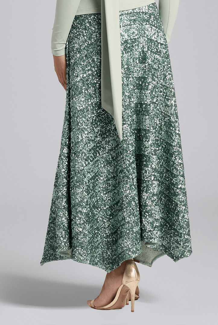 Green Sequin A - Line Flared Skirt - shopaleena