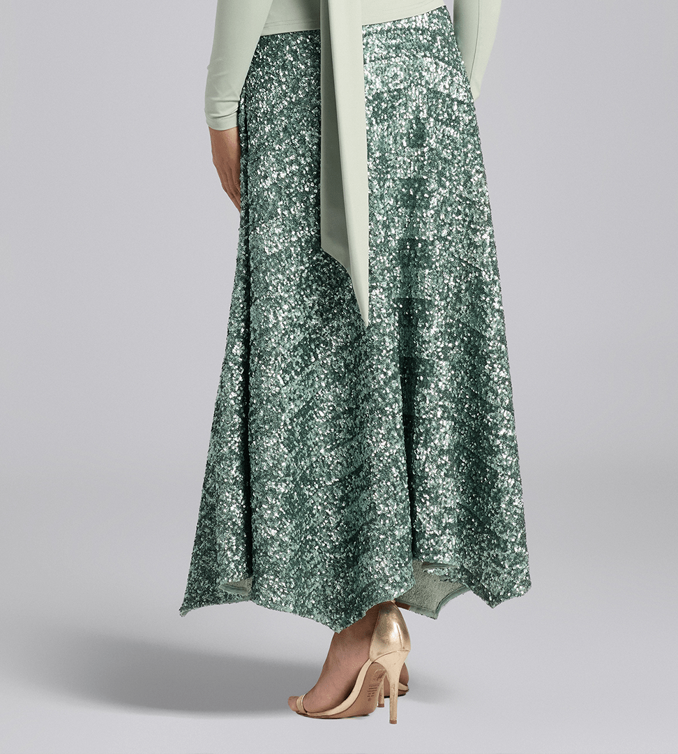 Green Sequin A - Line Flared Skirt - shopaleena