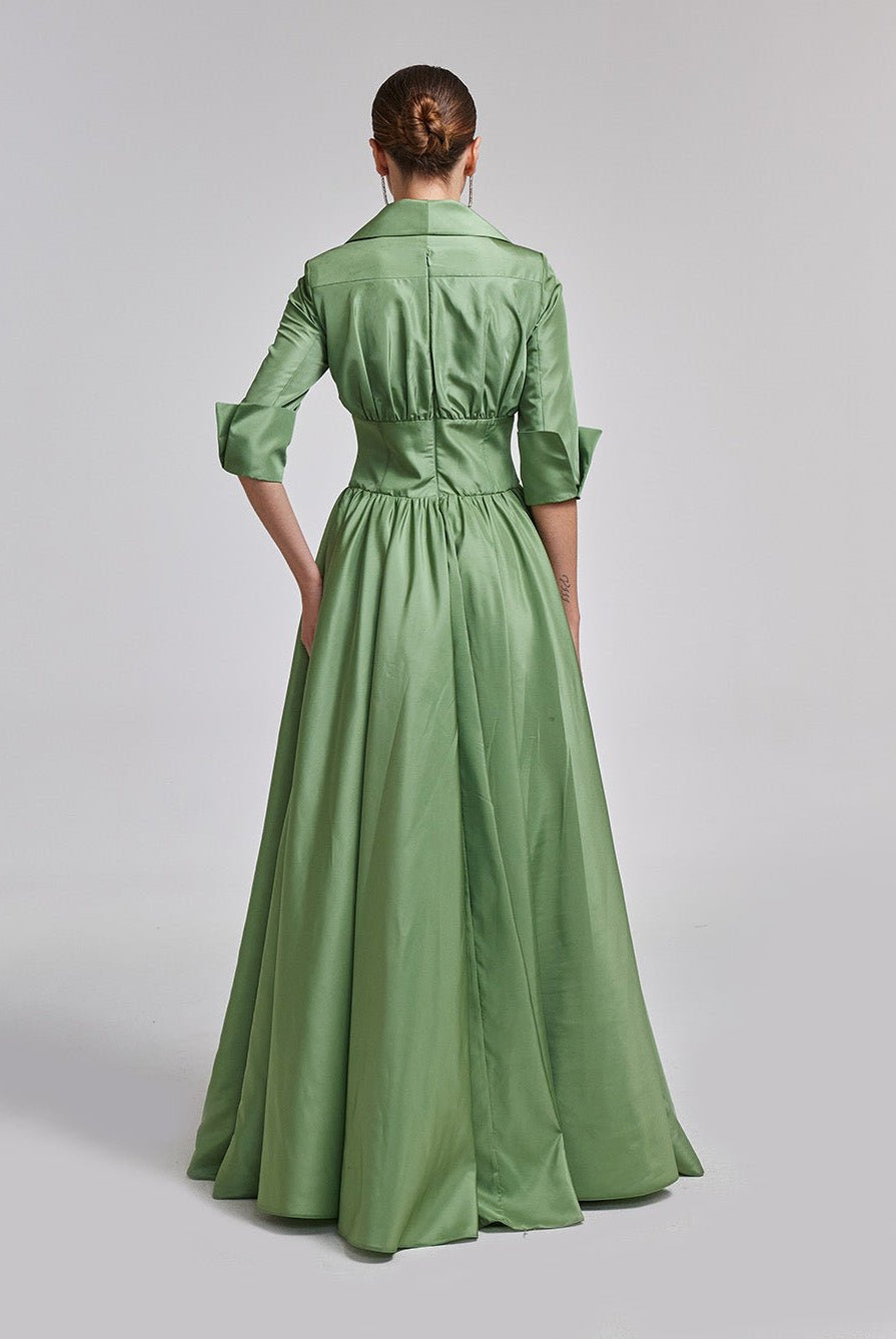 Green Taffeta Blazer Gown - shopaleena