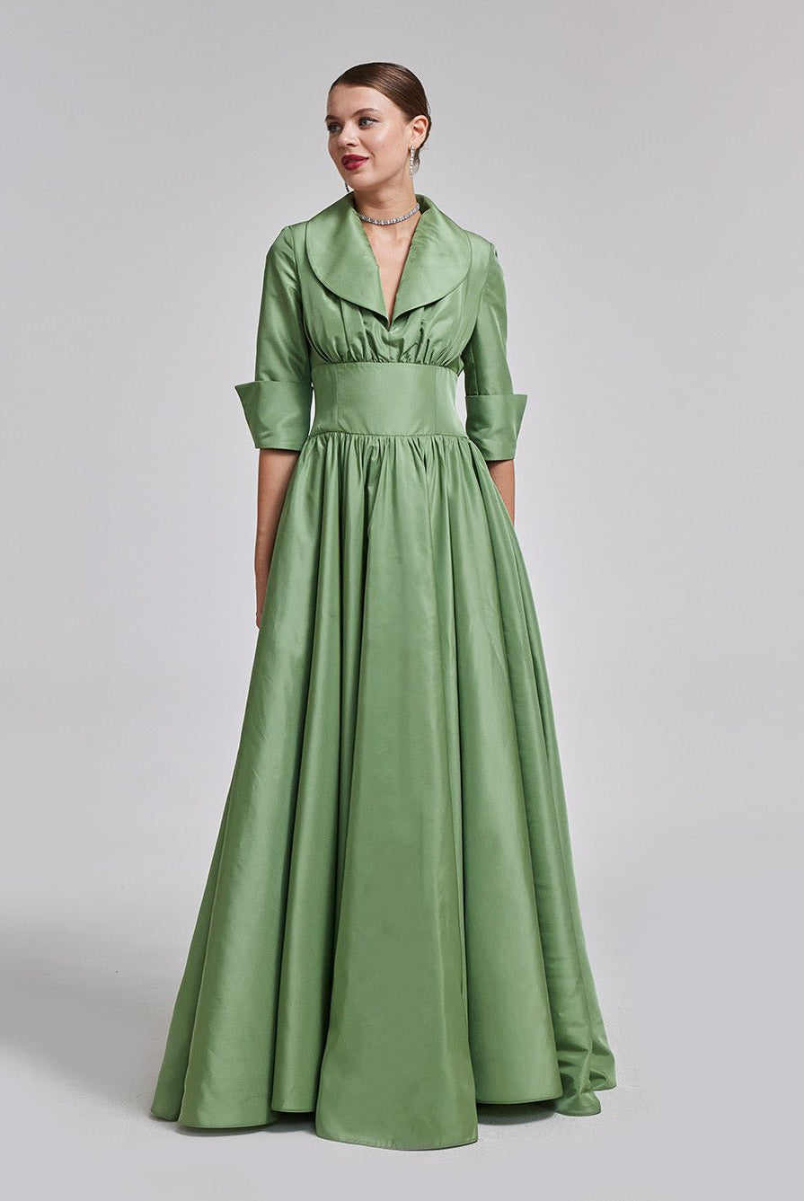 Green Taffeta Blazer Gown - shopaleena