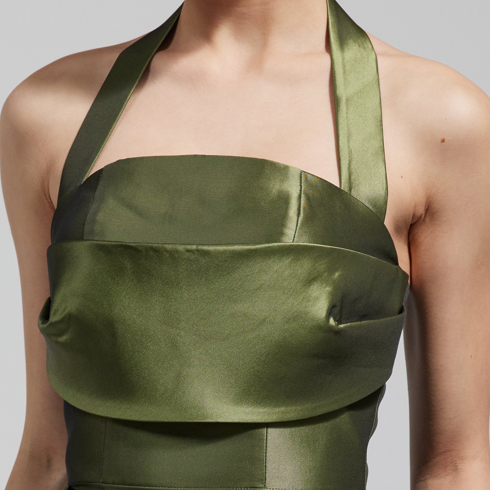 Green Taffeta Halter Neck Maxi Dress - shopaleena