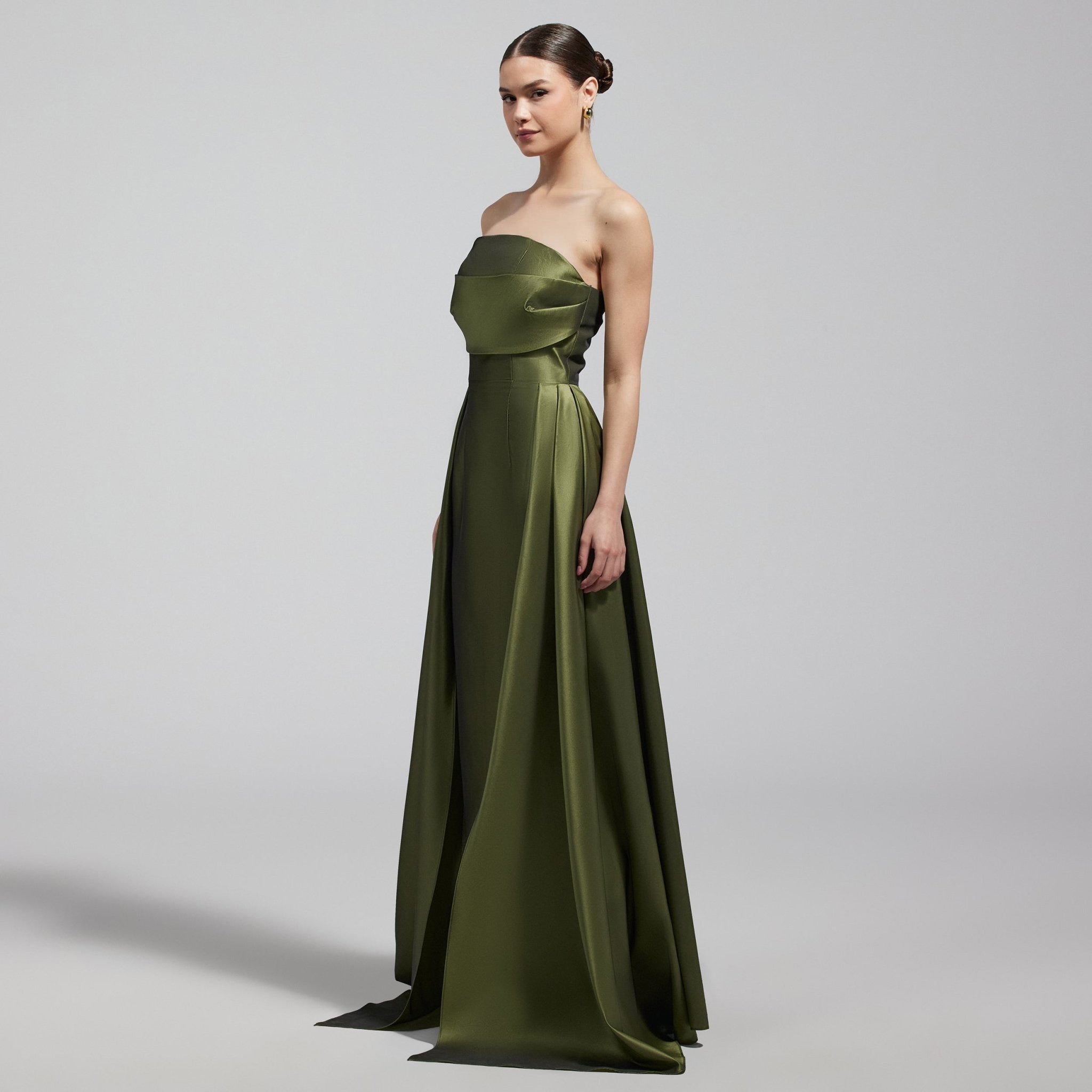 Green Taffeta Strapless Maxi Dress - shopaleena