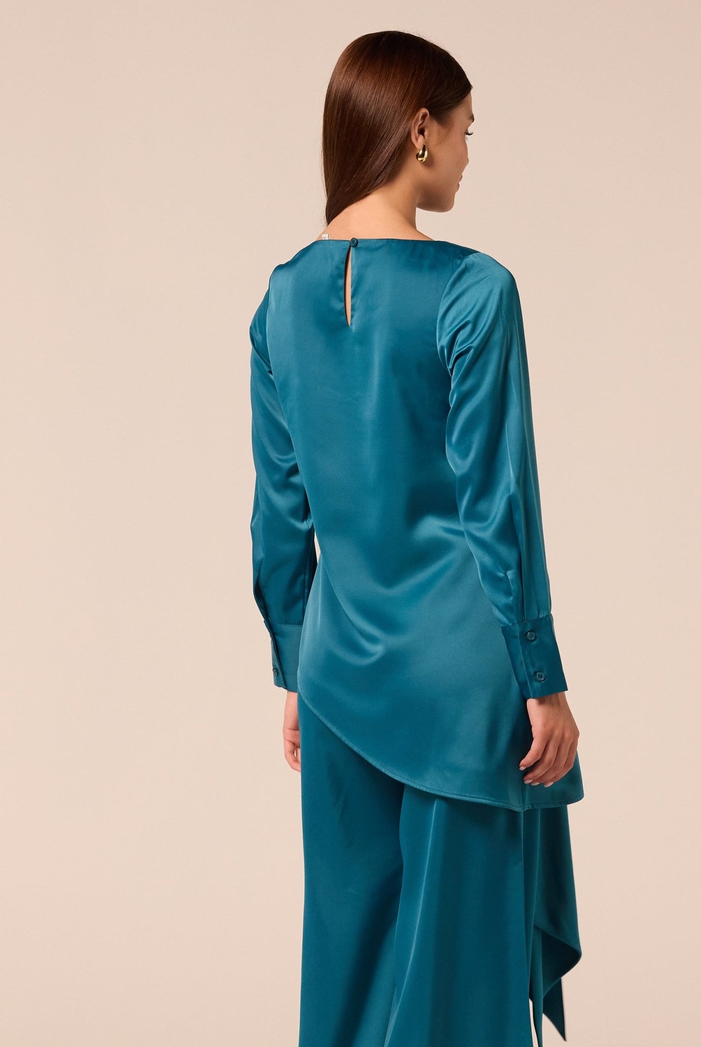 Green Tie-Front Satin Blouse - shopaleena