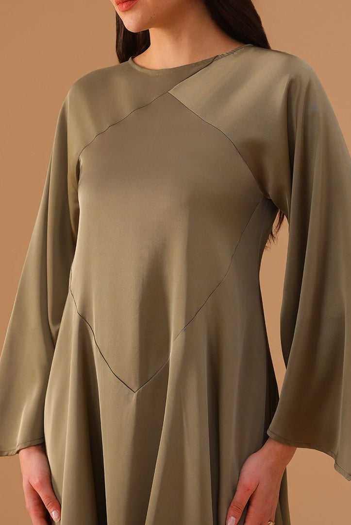 Green Two - Tone Cape Dress with Asymmetrical Hem - shopaleena