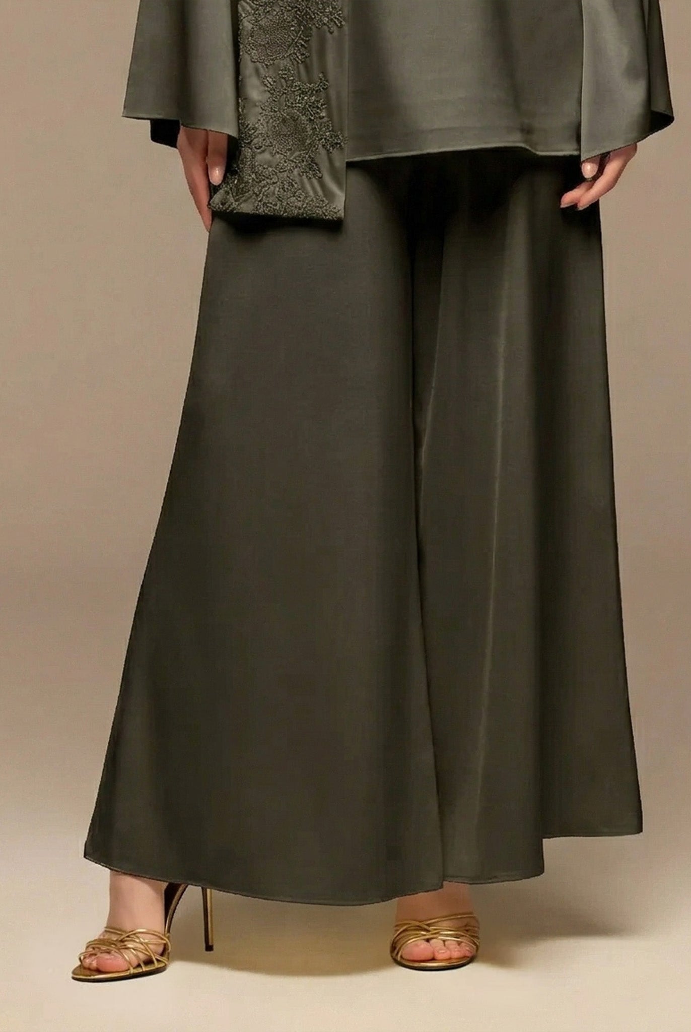 Green Wide Leg Satin Pants - shopaleena