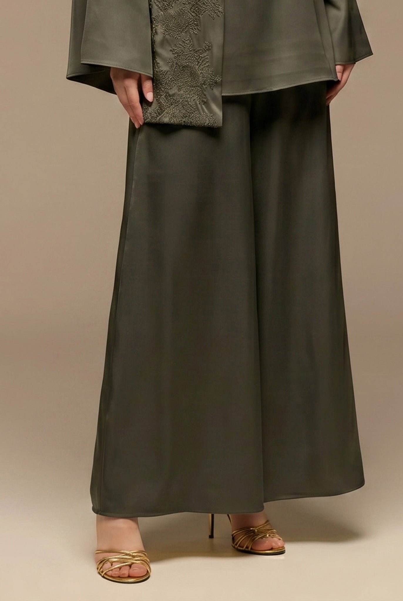 Green Wide Leg Satin Pants - shopaleena