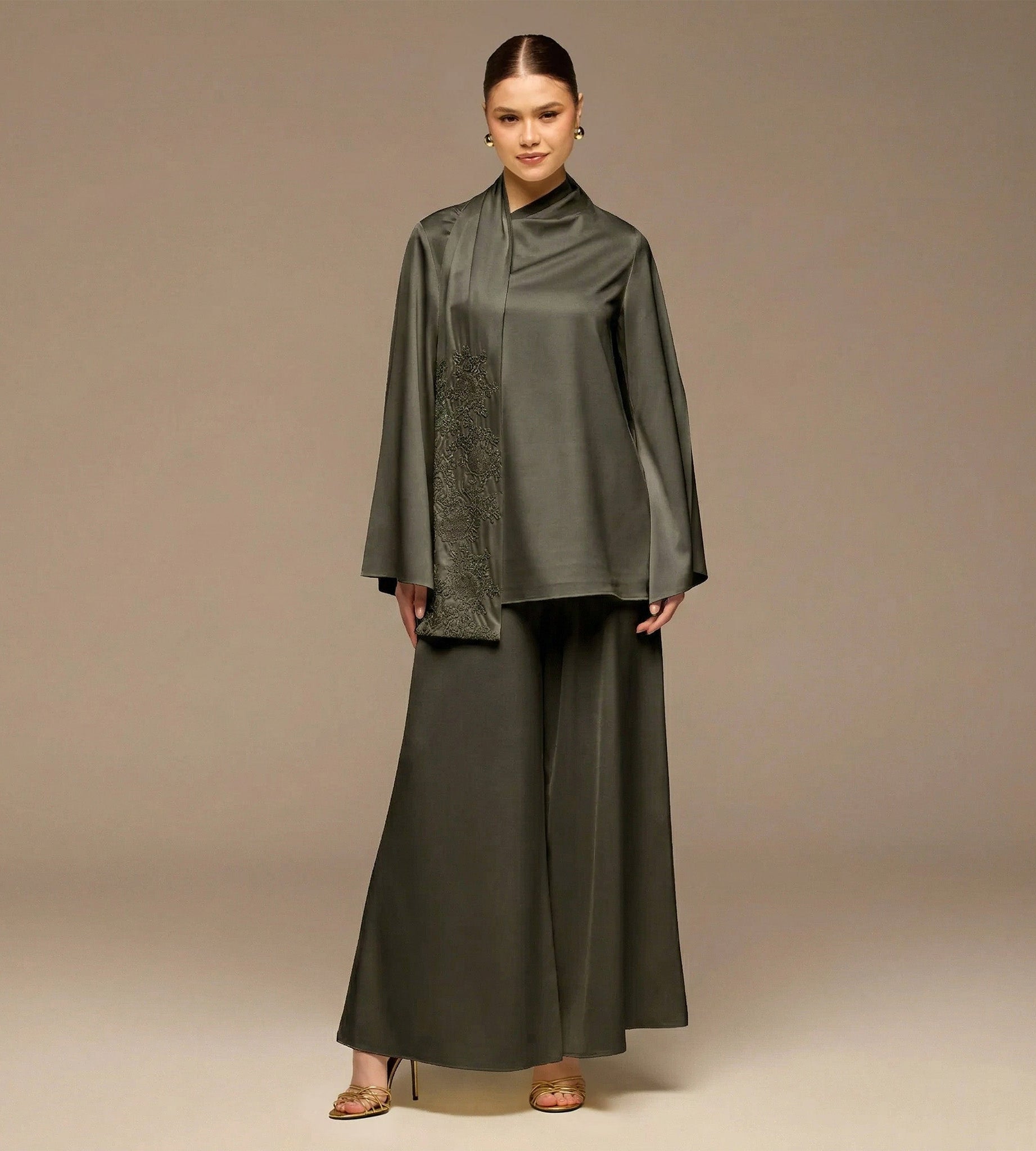 Green Wide Leg Satin Pants - shopaleena