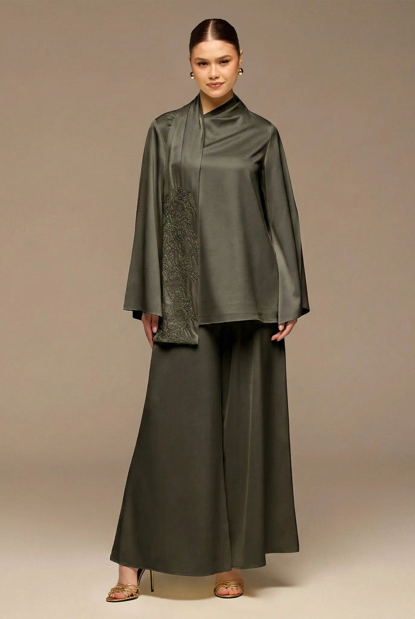 Green Wide Leg Satin Pants - shopaleena