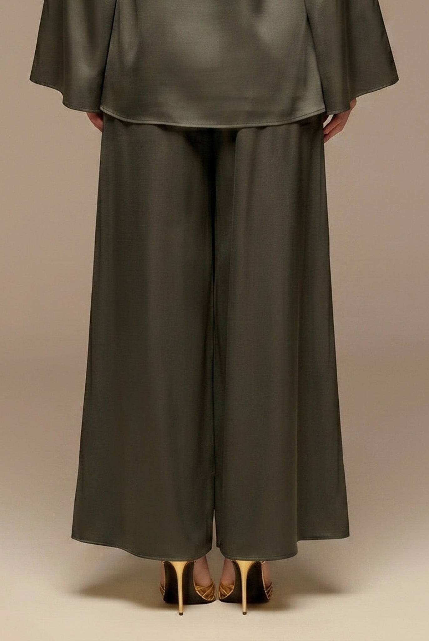 Green Wide Leg Satin Pants - shopaleena