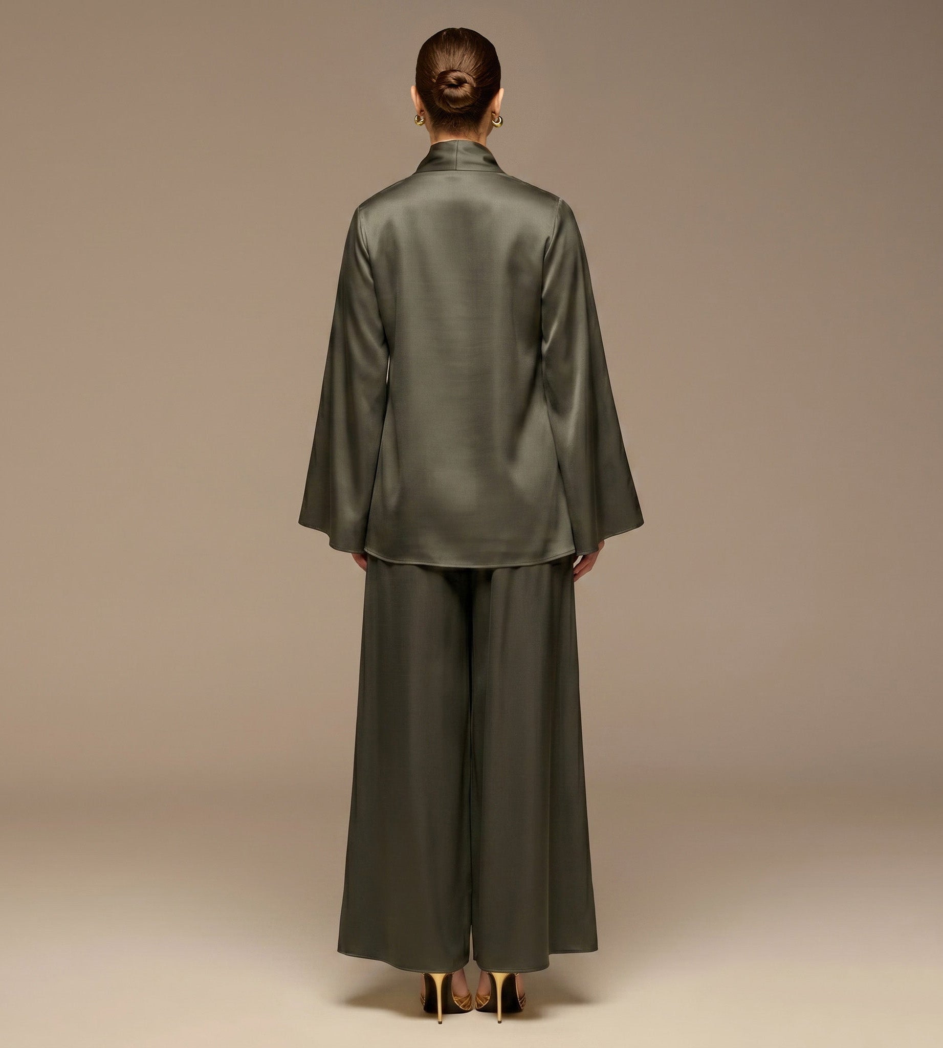 Green Wide Leg Satin Pants - shopaleena