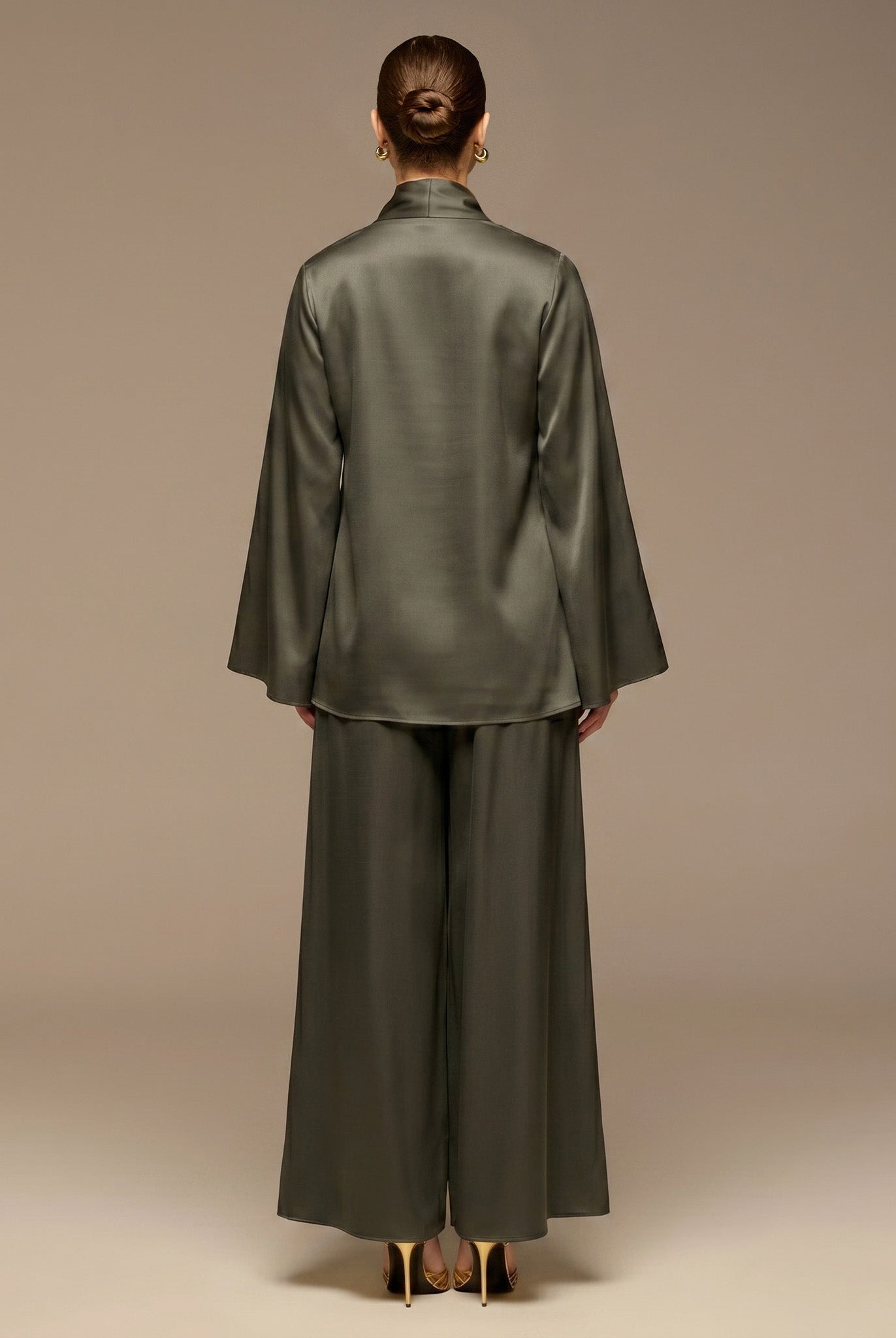 Green Wide Leg Satin Pants - shopaleena