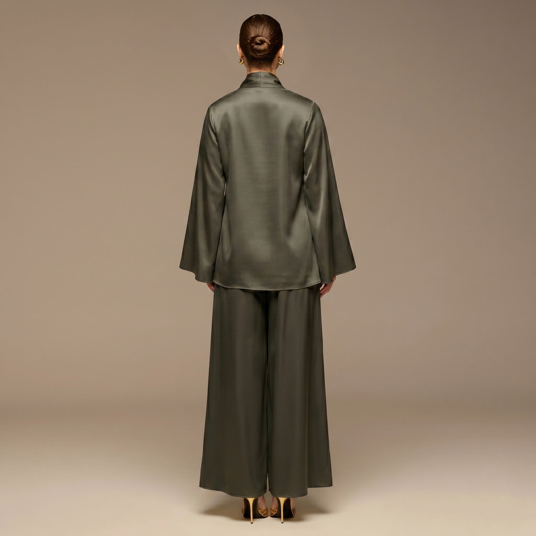Green Wide Leg Satin Pants - shopaleena