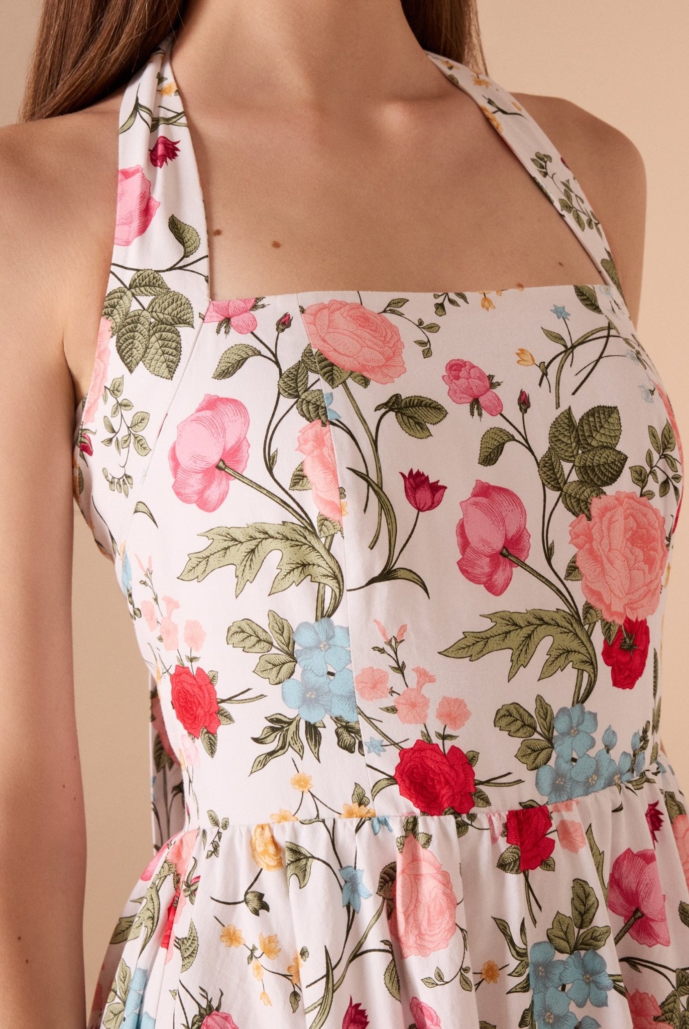 Halter Neck A - line Printed Midi Dress - shopaleena